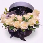 HAT BOX GIFT ARRANGEMENT WITH WHITE ROSES